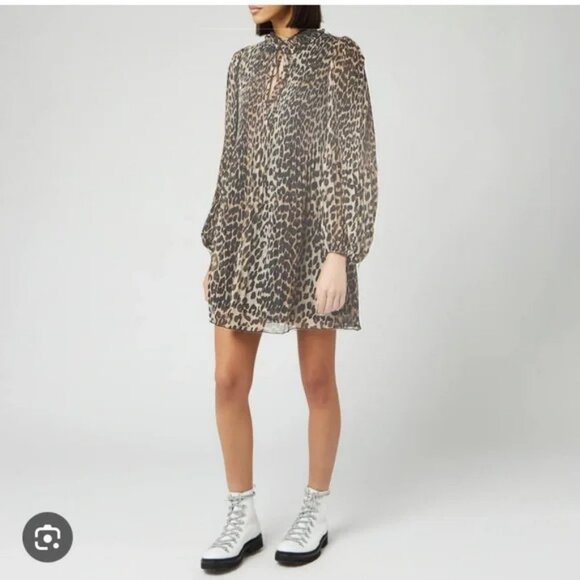 COPY - GANNI Animal Print Georgette Dress. Sz L - Picture 4 of 8